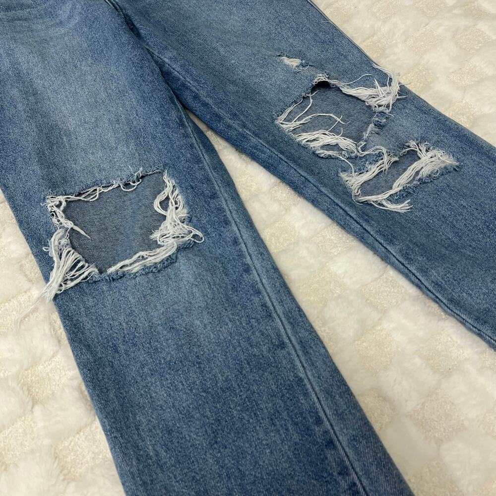 Flying Monkey Distressed Straight Leg Jeans Womens 28 Cropped Raw Hem Ripped - Picture 10 of 11